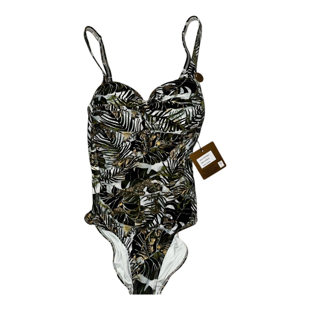 Tropical Leaf One-Piece Swimsuit - Black/Green